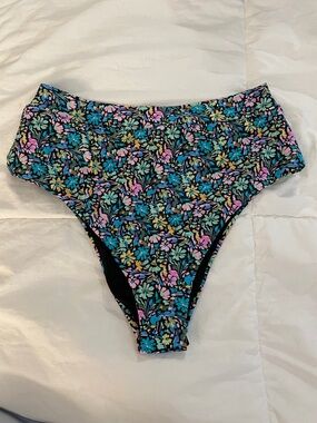 Raisins Floral High-Waist Bikini Bottoms in Black, Blue, Pink, Yellow, Green